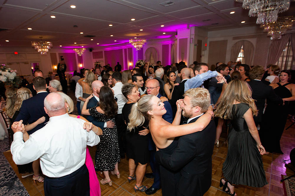 150 wedding guests dancing to a Boston Wedding band called Boston Premier.