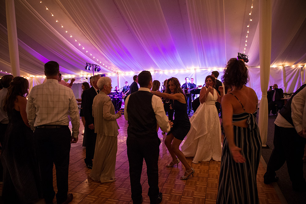 The crowd dancing at the wedding to the music of a great Boston Wedding Band