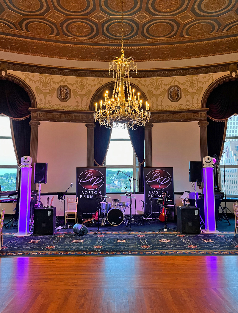 Boston Premier's stage set up at a Boston Wedding Venue