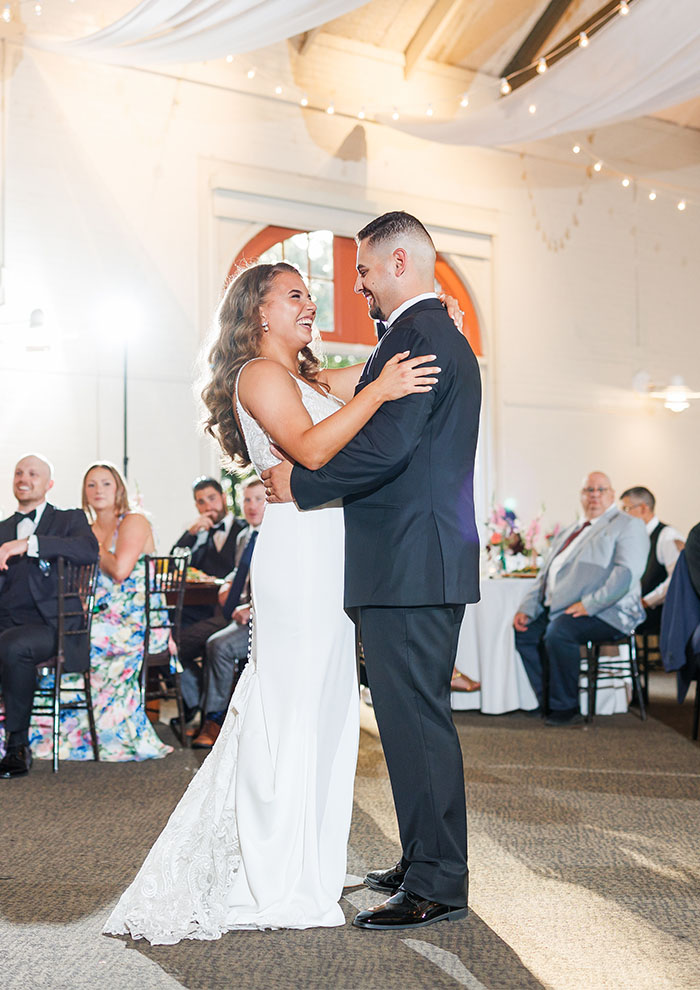 Maya and Baxters first dance at the Garden at Elms in Wellesley, MA