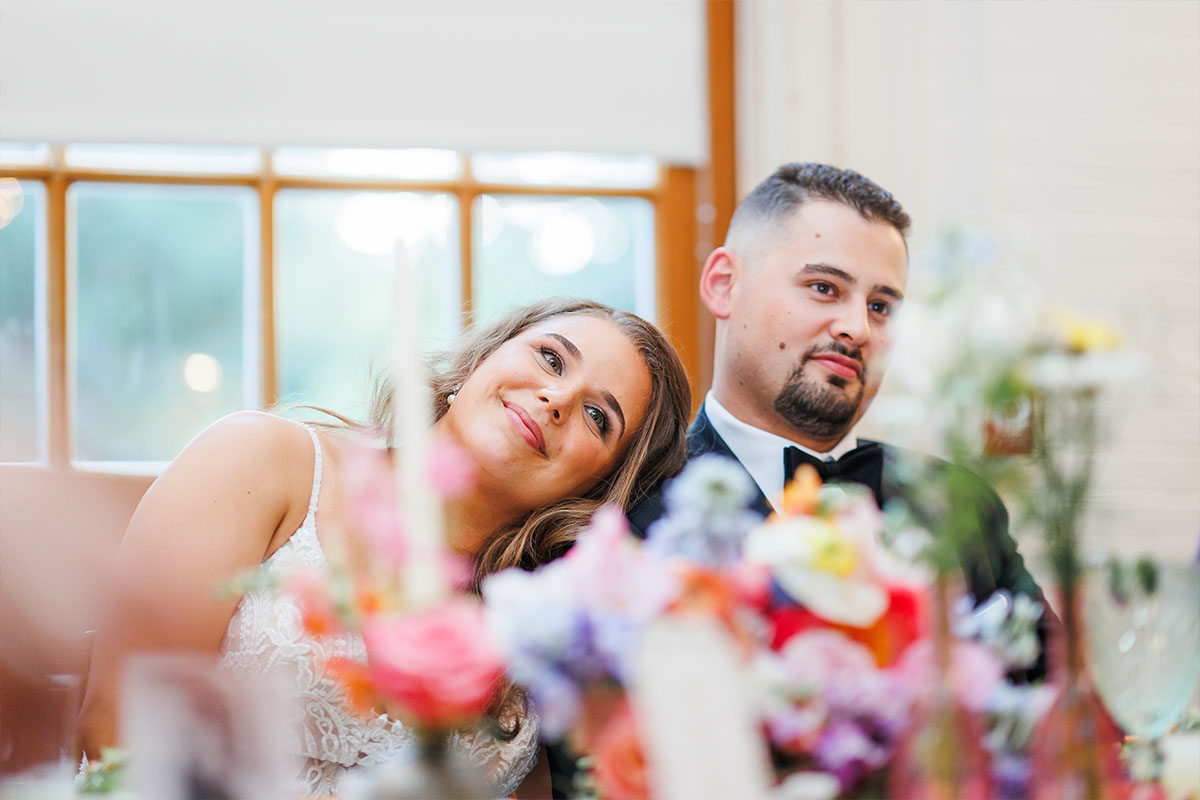 Dinner and toasts talink place at the graden at Elms while the bride and groom take it all in.