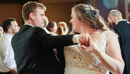 Couple dancing at their reception at the Sheraton Boston