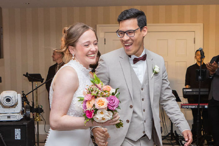 Nicole and Kevin making their grand entrance at Wellesley Country Club in Wellesley, Massachusetts