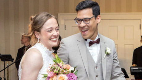 A COUPLE BEING INTRODUCED INTO THE BALLROOM AT WELLESLEY CC.