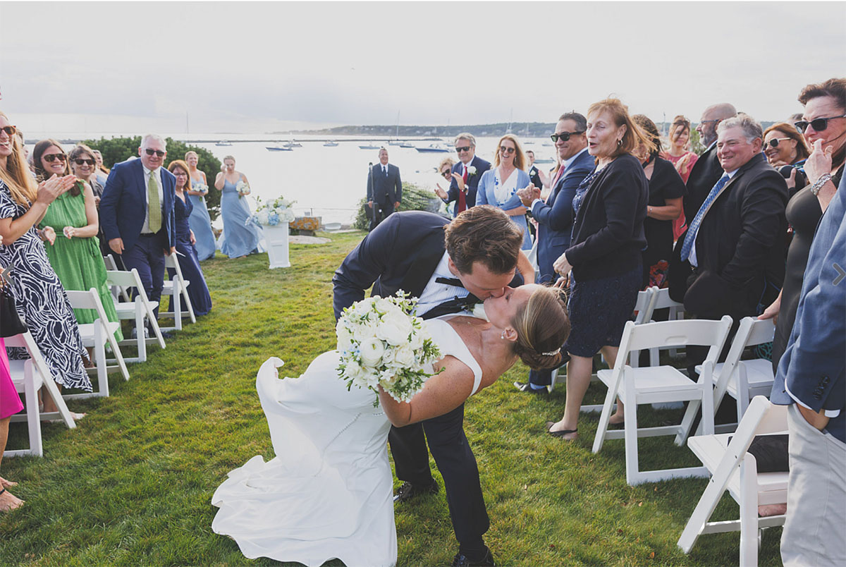 Bride and Groom kiss after their ceremony.
